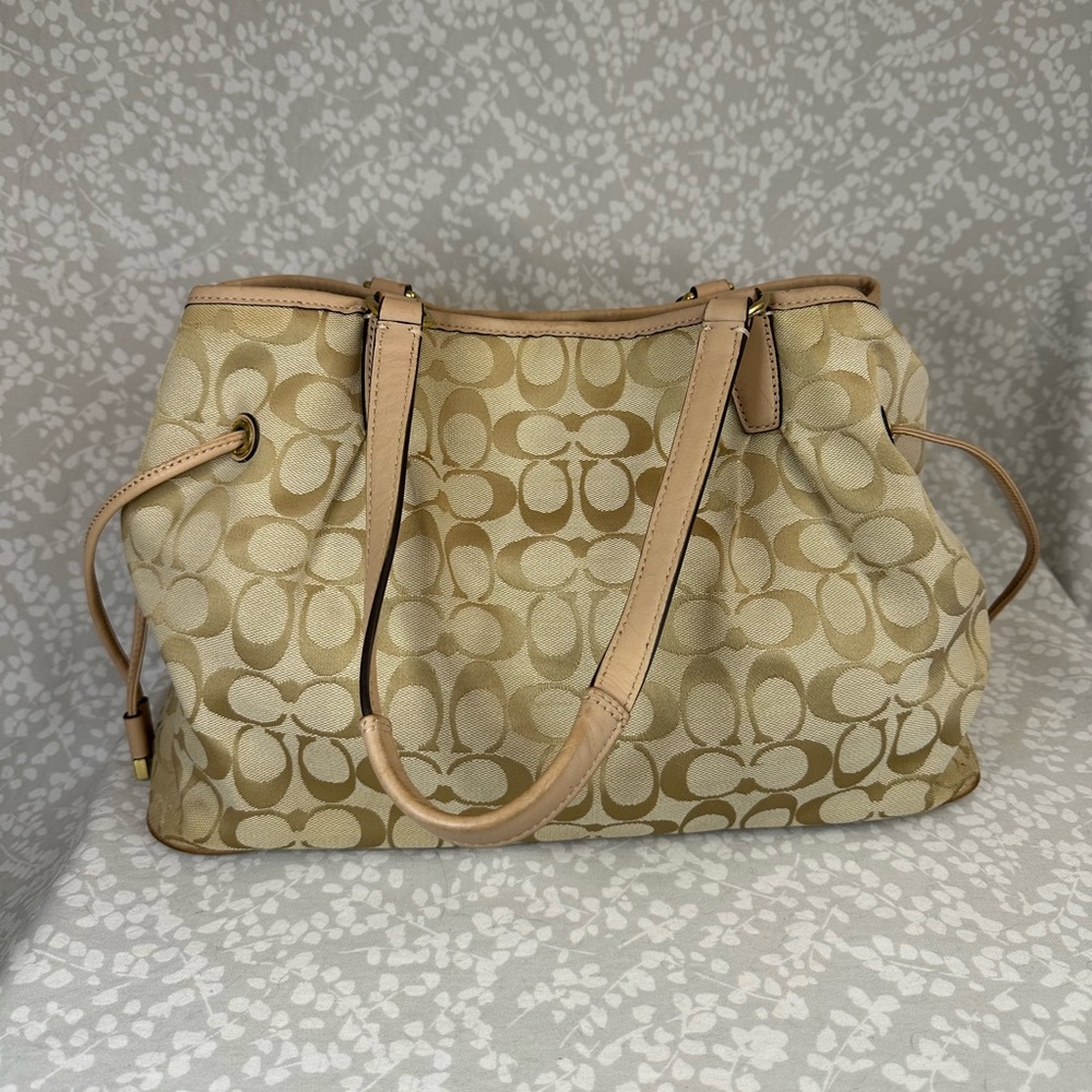 Coach Elegant Beige and Teal Designer Tote Bag F28501 - Picture 2 of 10